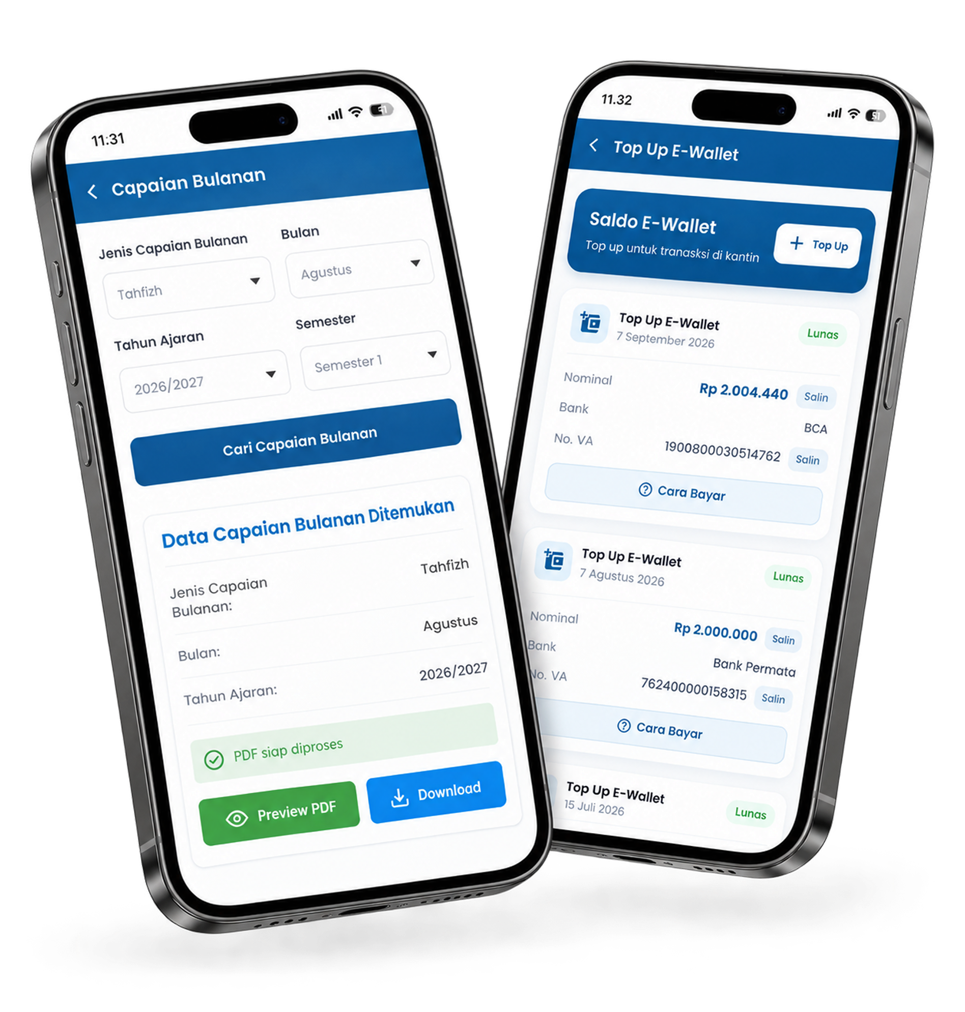 Fitur Capaian Bulanan dan Top Up E-Wallet di Aplikasi Walisantri